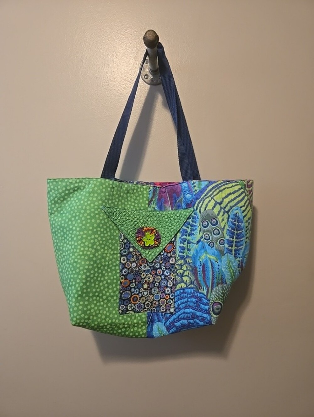 Handmade Tote Bag, Purse. Sturdy Straps Pockets. Quilt Patch Work
